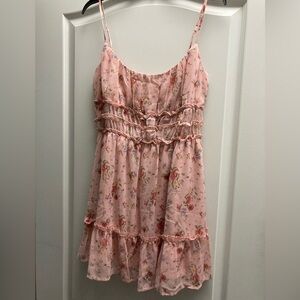 Trixxi Floral Spaghetti Strap Pink Ruffle Dress - size L
